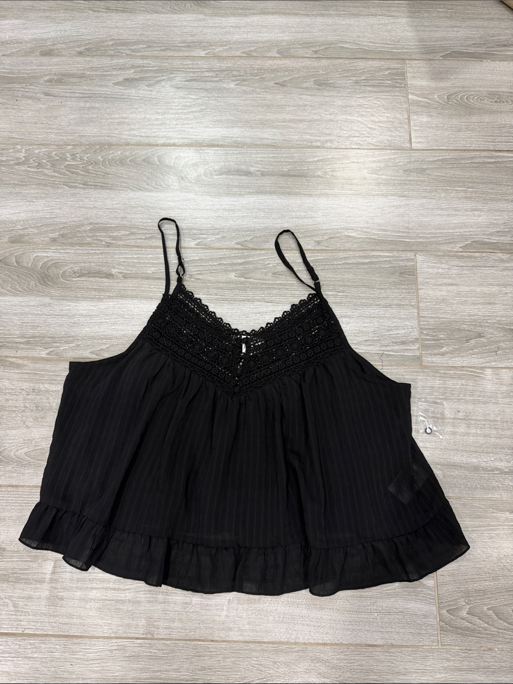 And Now This Black Lace-Trim Spaghetti Strap Women's Top XL Junior